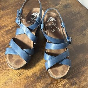 Dansko Frida Leather Wedge multi strap Women's Blue Sandals